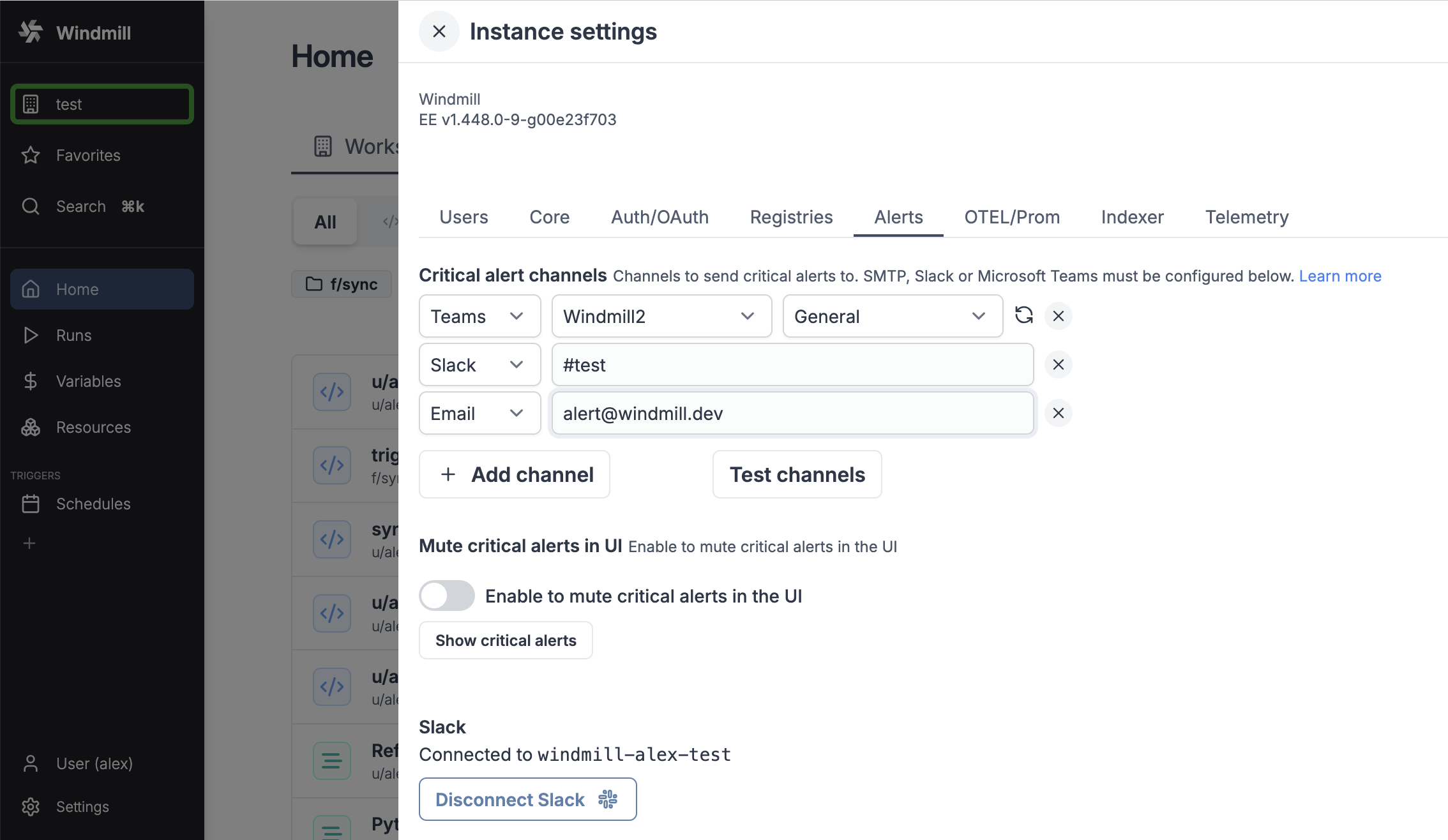 Critical alert channels Config Critical alert channels Config