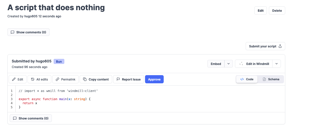 Approve a script on the Hub