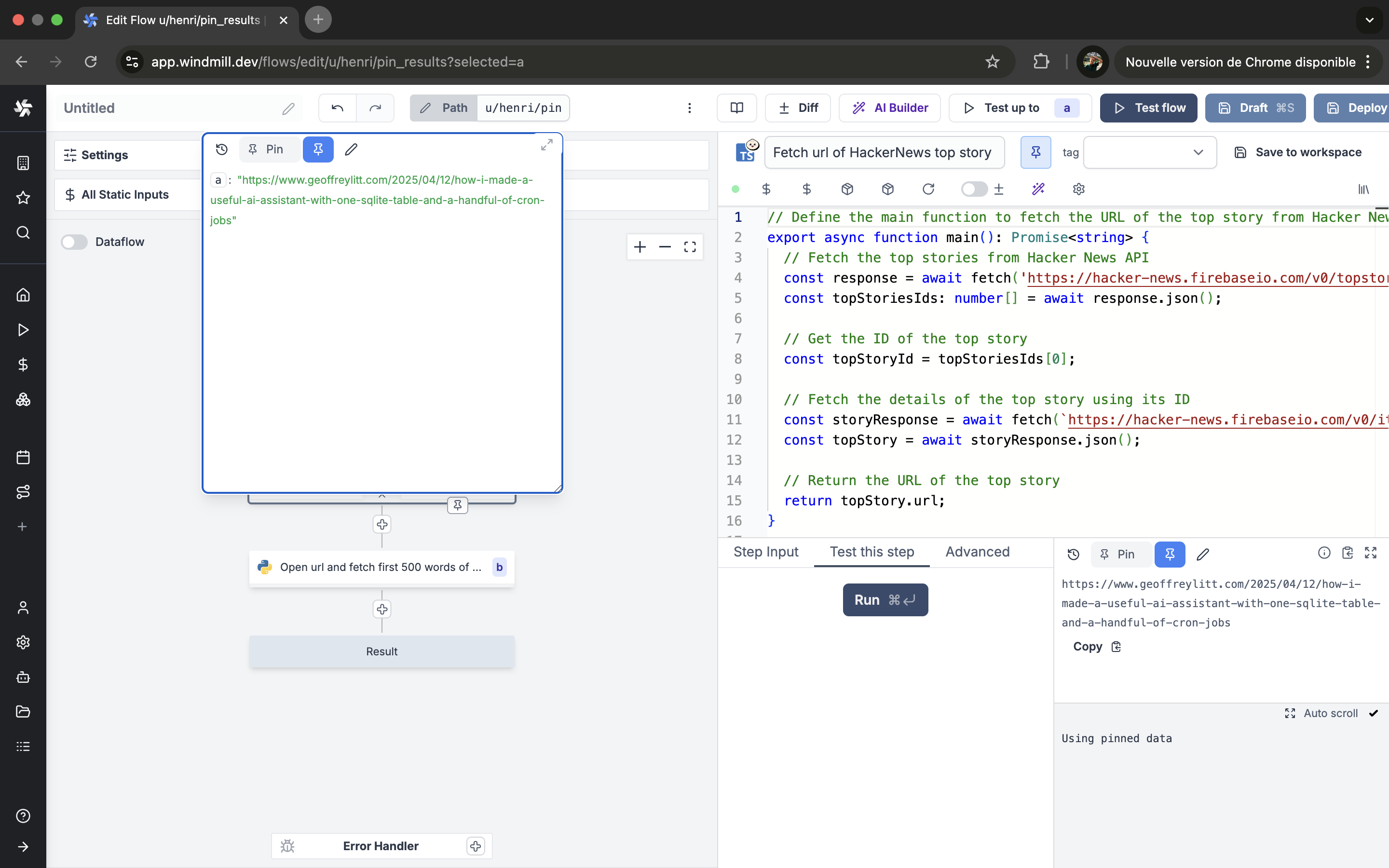 Pin result Pin result